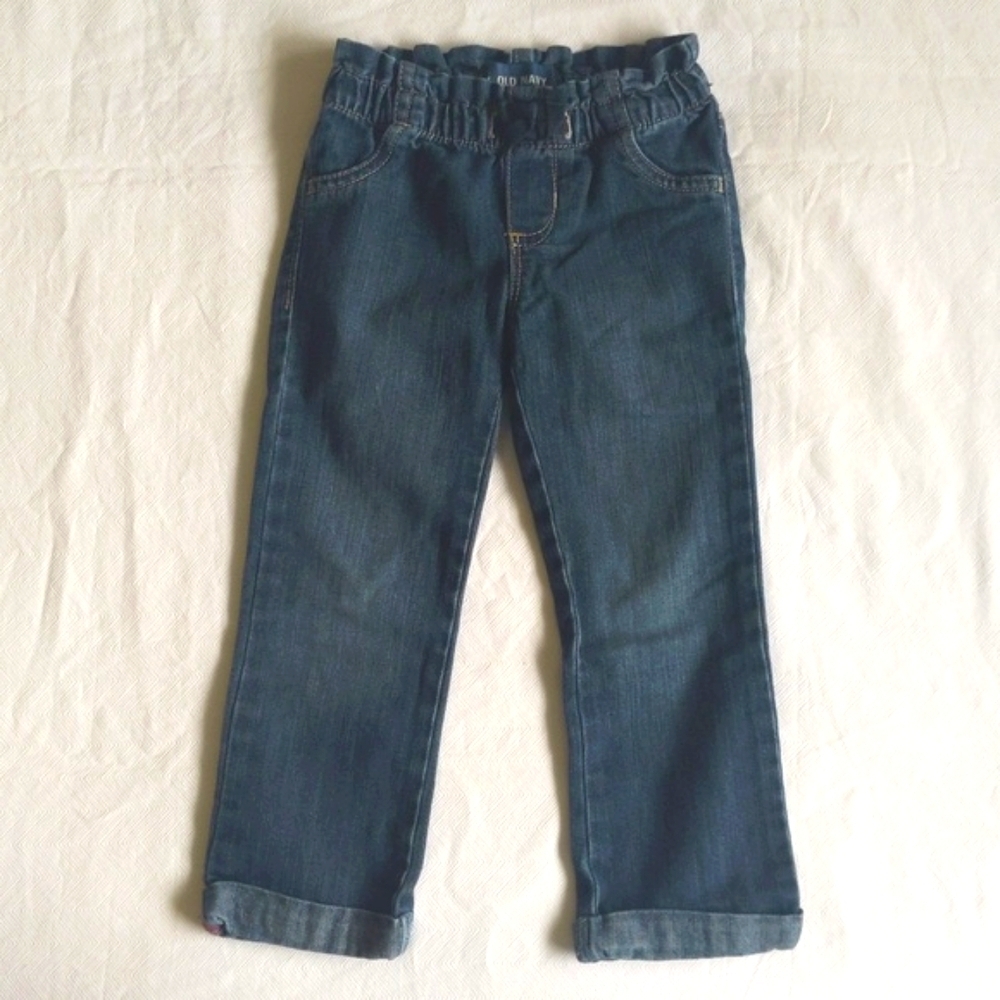 old navy paper bag waist straight leg rolled hem denim jeans 3T toddler girls